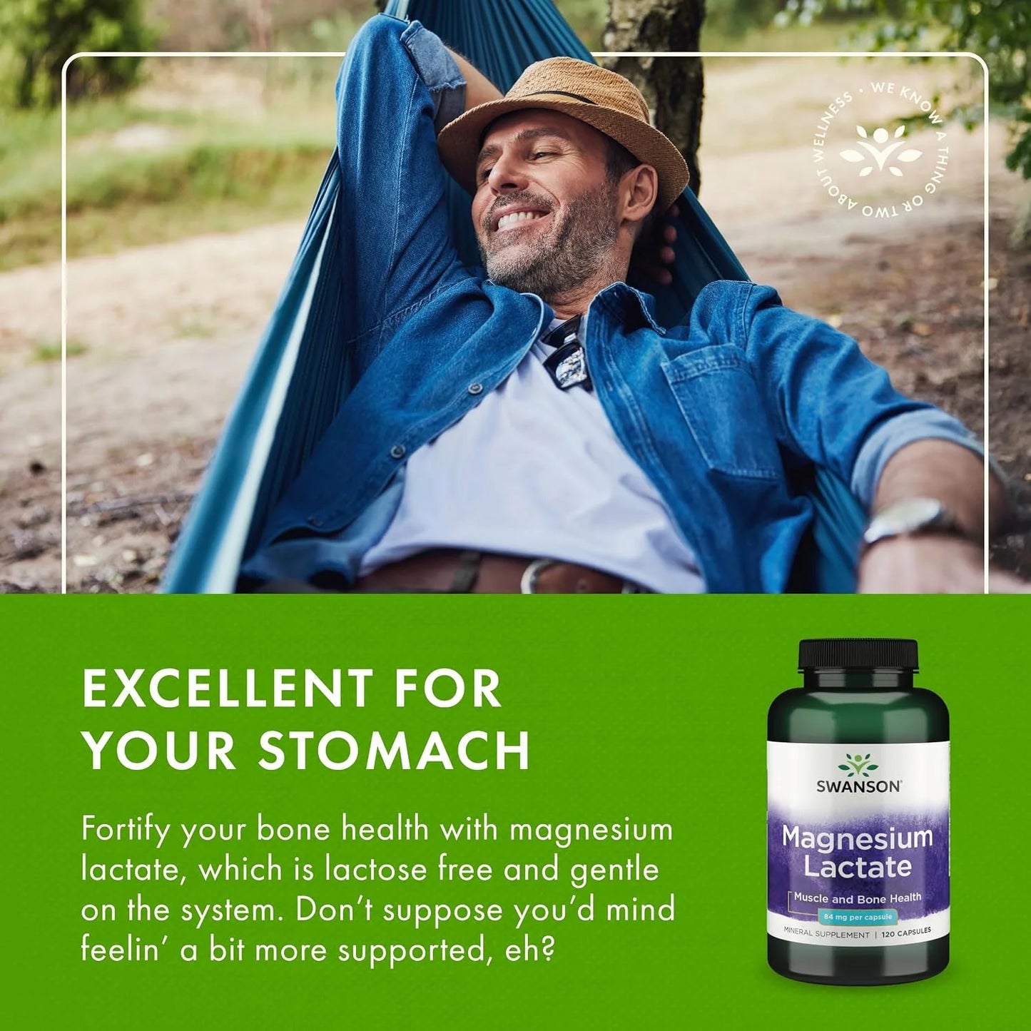 Swanson Magnesium Lactate Lactose-Free, 84 mg, 120 Capsules, 3 Pack