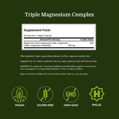 Swanson Triple Magnesium Complex, 400 mg, 100 Caps, 2 Pack