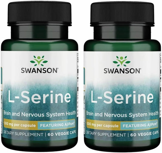 Swanson Ajipure L-Serine Amino Acid, 500 mg, 60 Veggie Capsules, 2 Pack