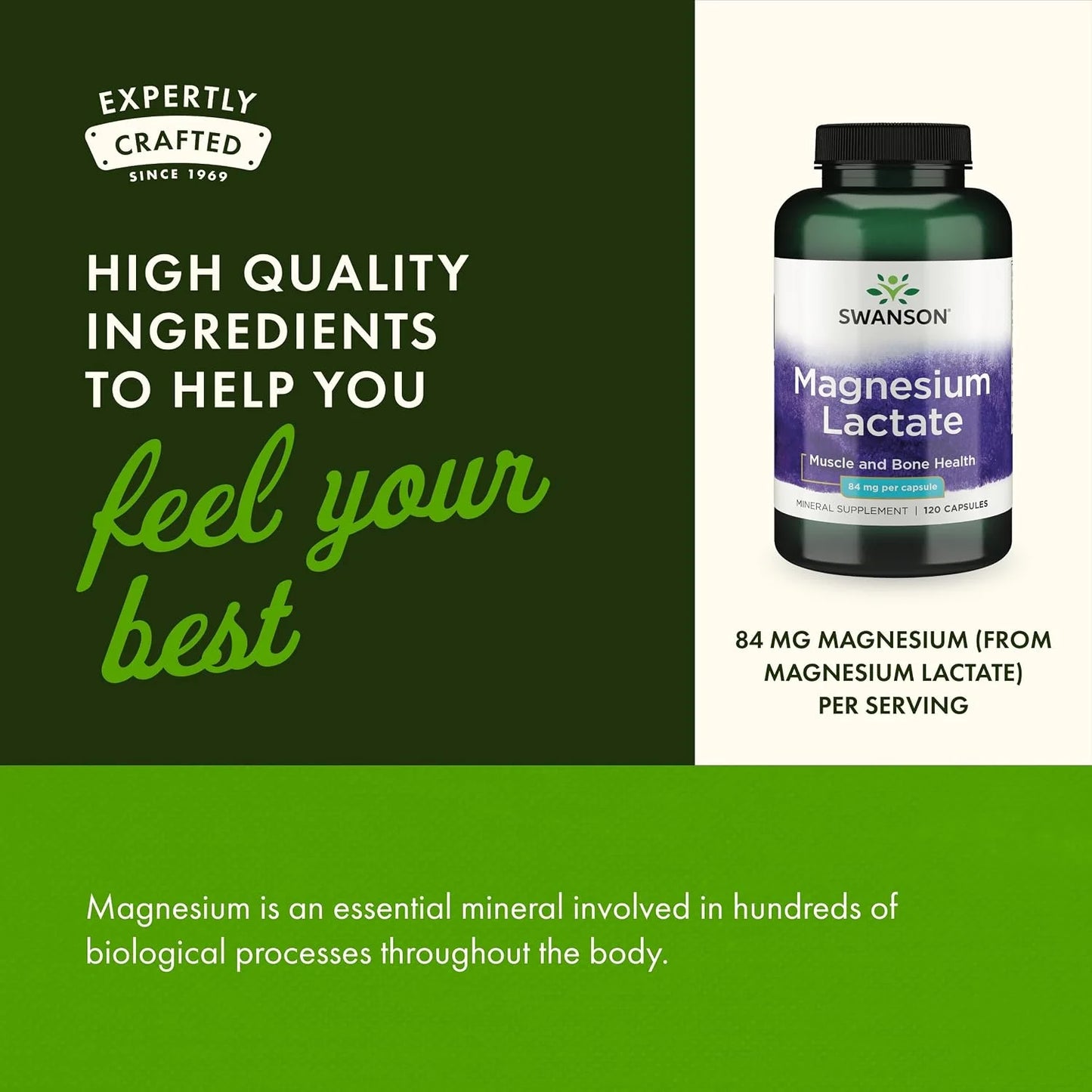 Swanson Magnesium Lactate Lactose-Free, 84 mg, 120 Capsules, 4 Pack