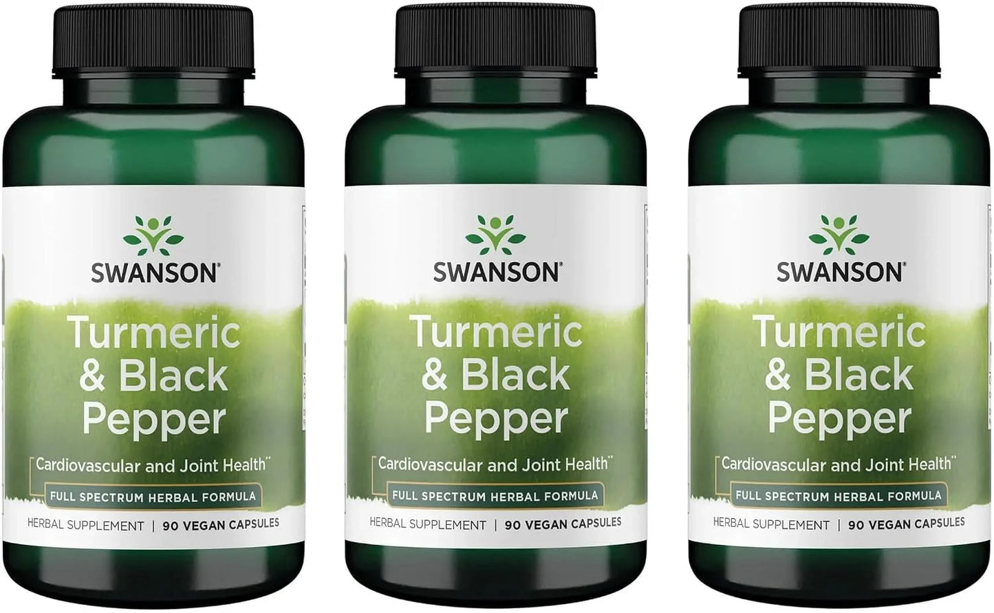 Swanson Premium Turmeric & Black Pepper Supplement, 90 Vegan Caps, 3 Pack