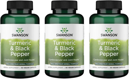 Swanson Premium Turmeric & Black Pepper Supplement, 90 Vegan Caps, 3 Pack