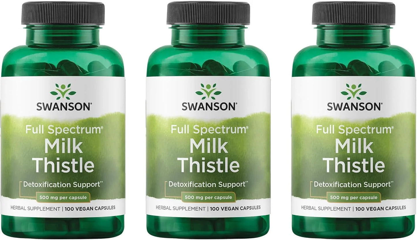Swanson Full Spectrum Milk Thistle, 500 mg, 100 Vegan Capsules, 3 Pack