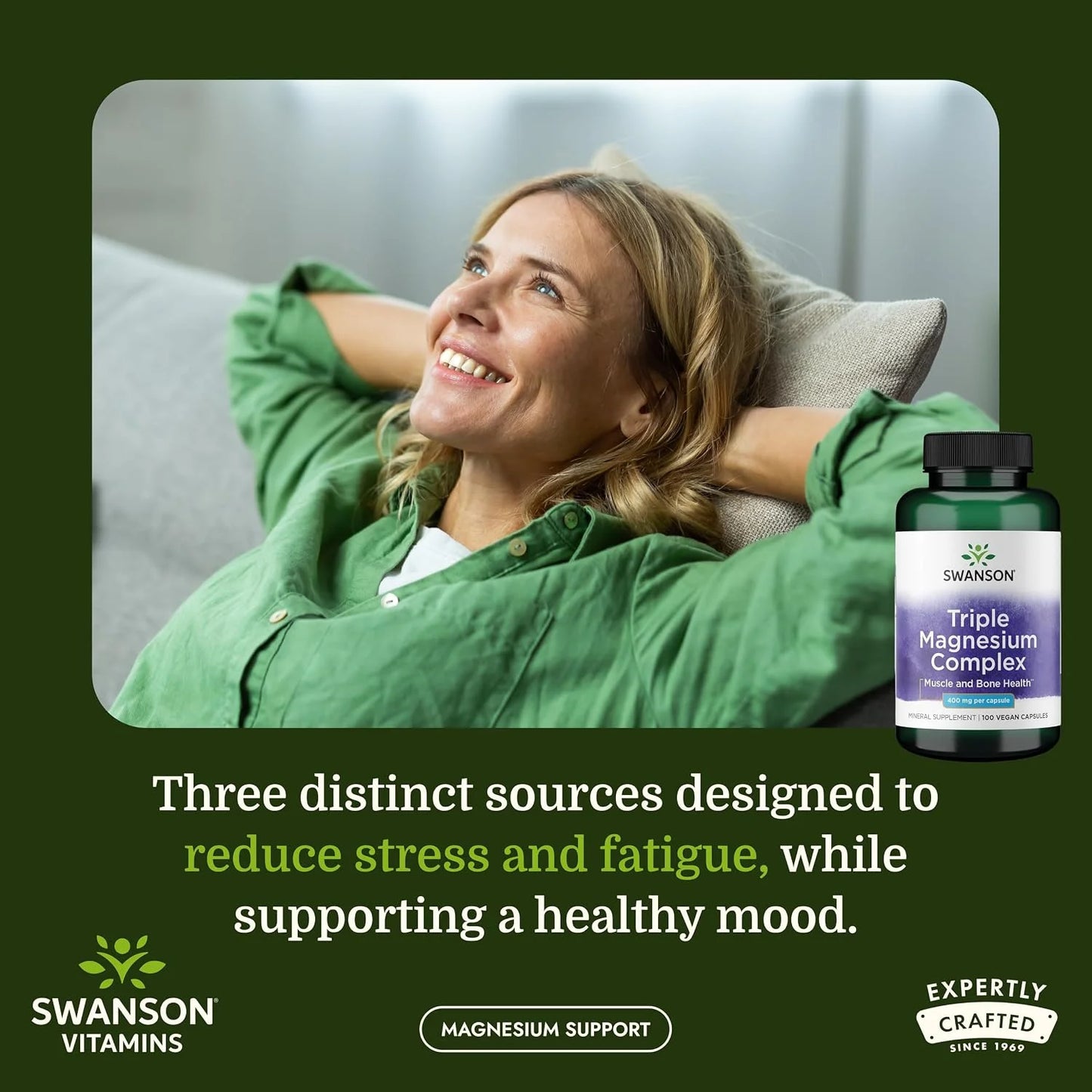 Swanson Triple Magnesium Complex, 100 Capsules, 400mg Each
