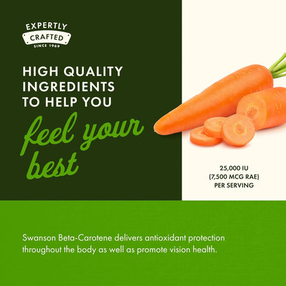 Swanson Beta-Carotene (Vitamin A) 25000 IU (7500 mcg) 100 Softgels, 2 Pk