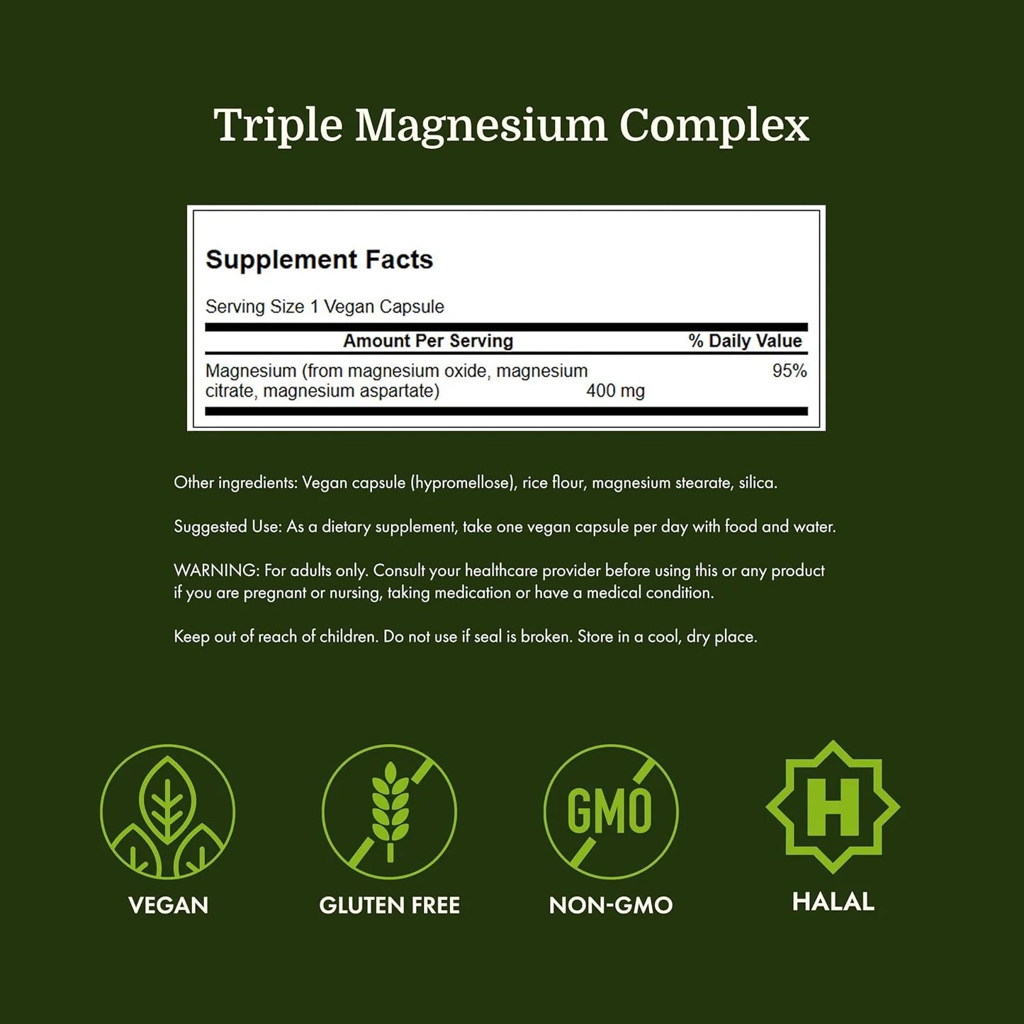 Swanson Triple Magnesium Complex, 400 mg, 100 Caps, 4 Pack