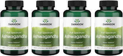 Swanson Ashwagandha Powder Supplement, 450 mg, 100 Capsules, 4 Pack