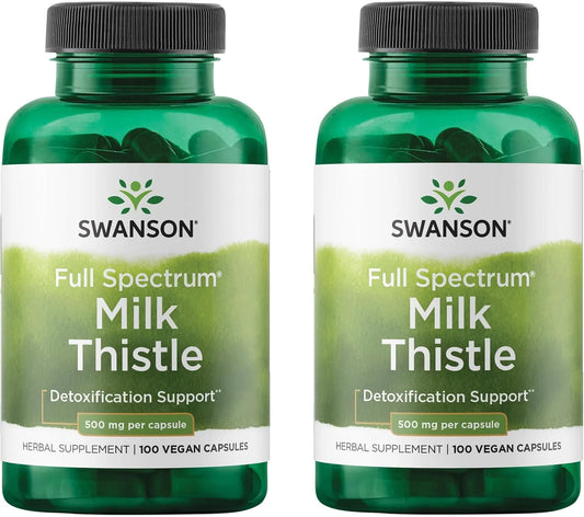 Swanson Full Spectrum Milk Thistle, 500 mg, 100 Vegan Capsules, 2 Pack