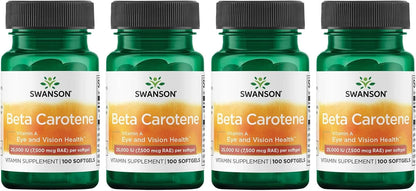 Swanson Beta-Carotene (Vitamin A) 25000 IU (7500 mcg) 100 Softgels, 4 Pk