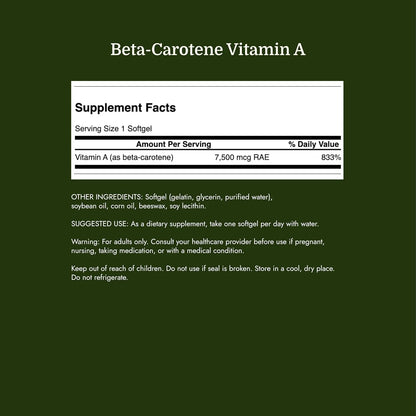 Swanson Beta-Carotene Vitamin A 25,000 IU, 7,500 mcg, 300 Softgels, 1 Pack