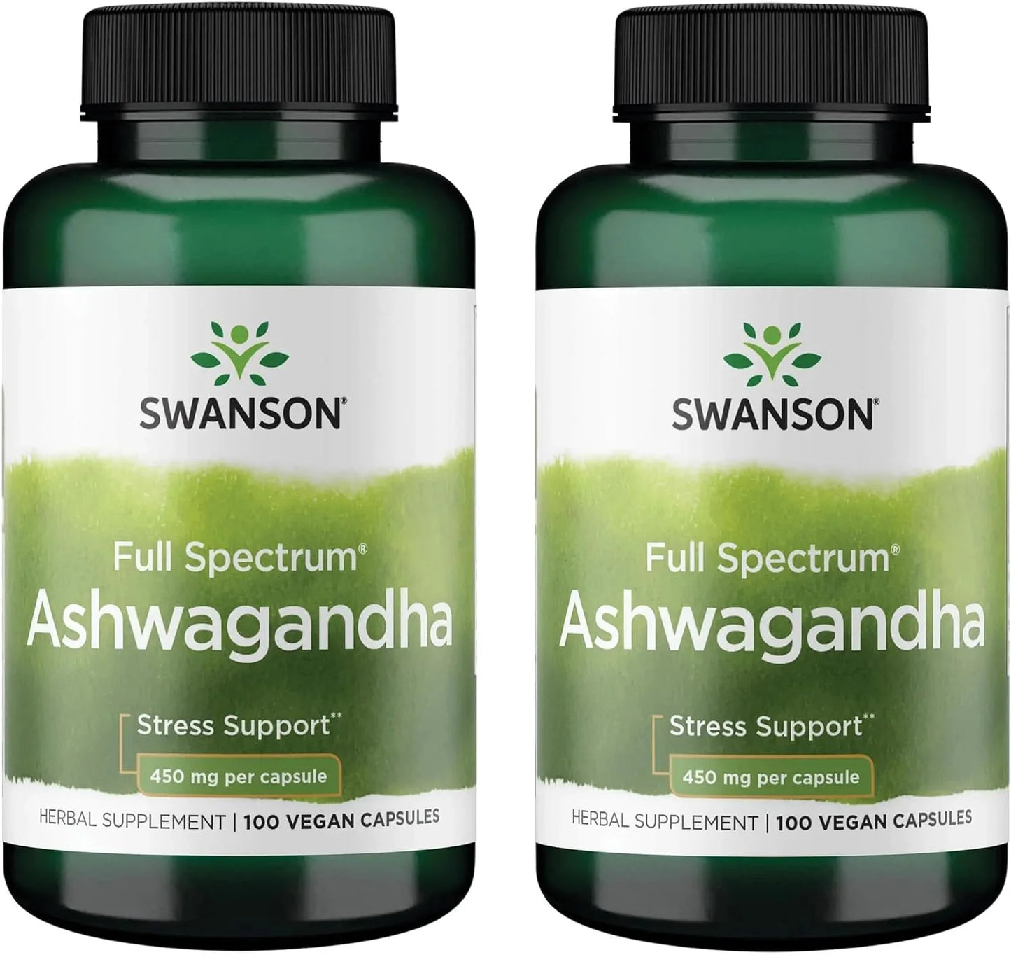 Swanson Ashwagandha Powder Supplement, 450 mg, 100 Capsules, 2 Pack
