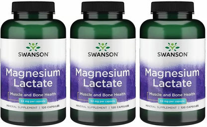 Swanson Magnesium Lactate Lactose-Free, 84 mg, 120 Capsules, 3 Pack