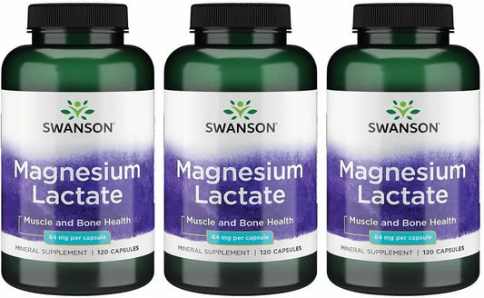 Swanson Magnesium Lactate Lactose-Free, 84 mg, 120 Capsules, 3 Pack