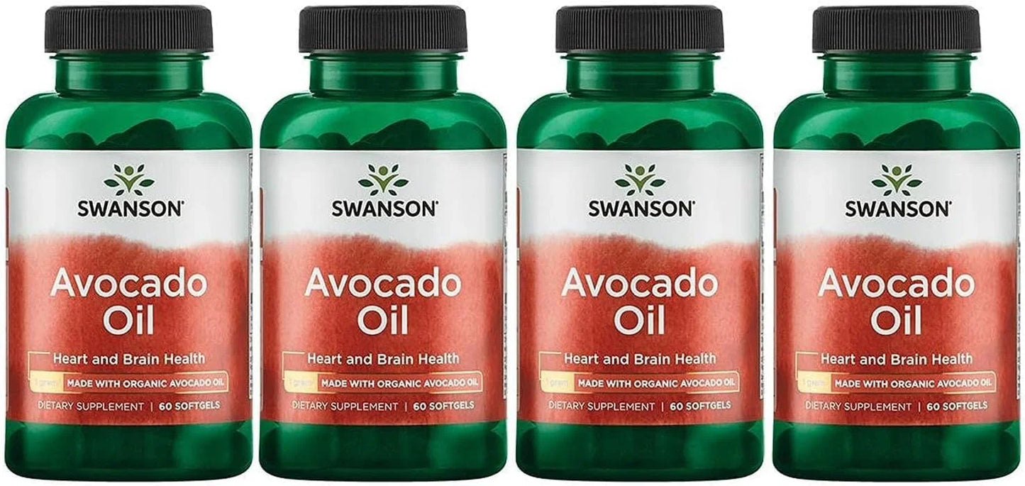 Swanson Avocado Oil - Natural Supplement Full of Essential Fatty Acids - Made with Organic Avocado Oil - (60 Softgels, 1g Each) (4 Pack)