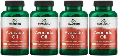 Swanson Avocado Oil - Natural Supplement Full of Essential Fatty Acids - Made with Organic Avocado Oil - (60 Softgels, 1g Each) (4 Pack)