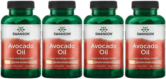 Swanson Avocado Oil - Natural Supplement Full of Essential Fatty Acids - Made with Organic Avocado Oil - (60 Softgels, 1g Each) (4 Pack)