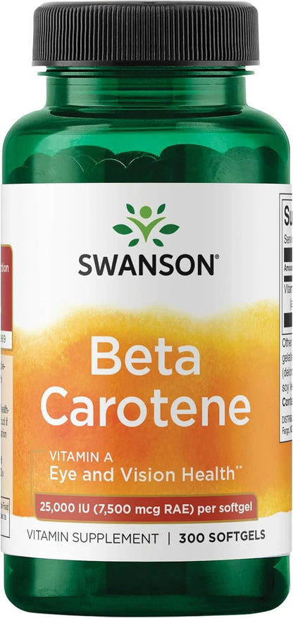 Swanson Beta-Carotene Vitamin A 25,000 IU, 7,500 mcg, 300 Softgels, 1 Pack