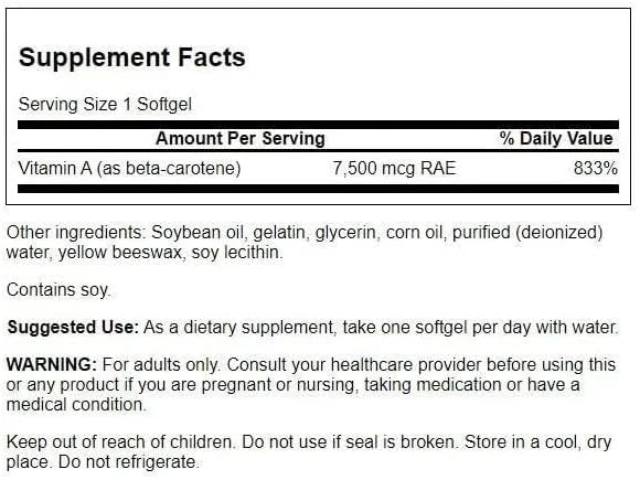 Swanson Beta-Carotene (Vitamin A) 25000 IU (7500 mcg) 100 Softgels, 4 Pk