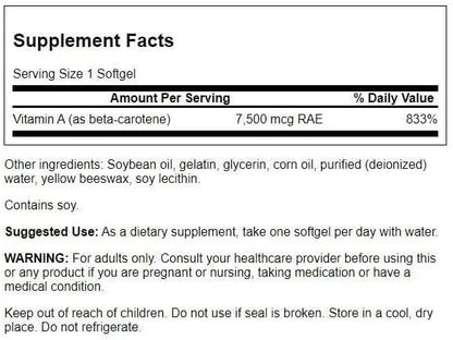 Swanson Beta-Carotene (Vitamin A) 25000 IU (7500 mcg) 100 Softgels, 4 Pk