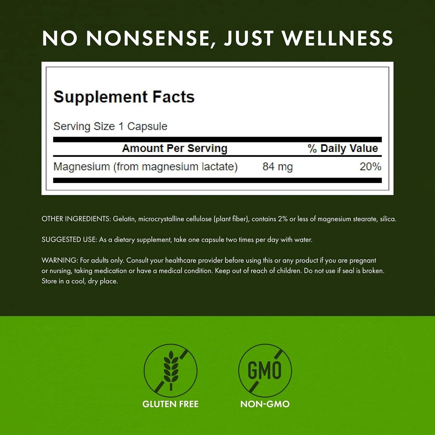 Swanson Magnesium Lactate Lactose-Free, 84 mg, 120 Capsules, 2 Pack
