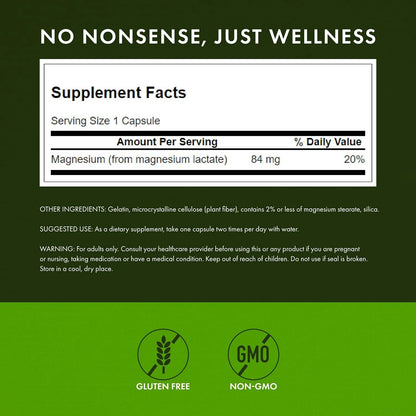 Swanson Magnesium Lactate Lactose-Free, 84 mg, 120 Capsules, 4 Pack