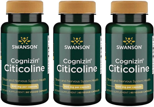 Swanson Cognizin Citicoline, 1,000 mg, 60 Veg Capsules, 3 Pack