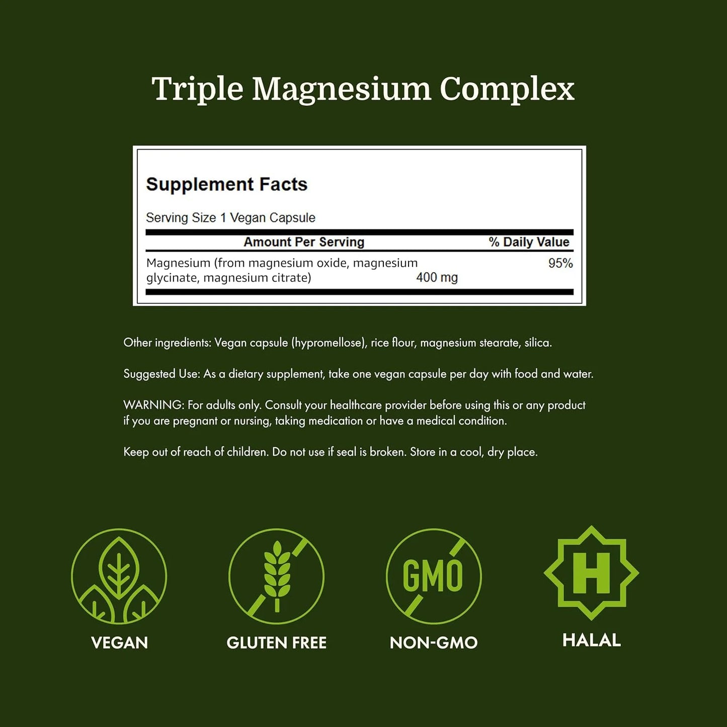 Swanson Triple Magnesium Complex, 100 Capsules, 400mg Each