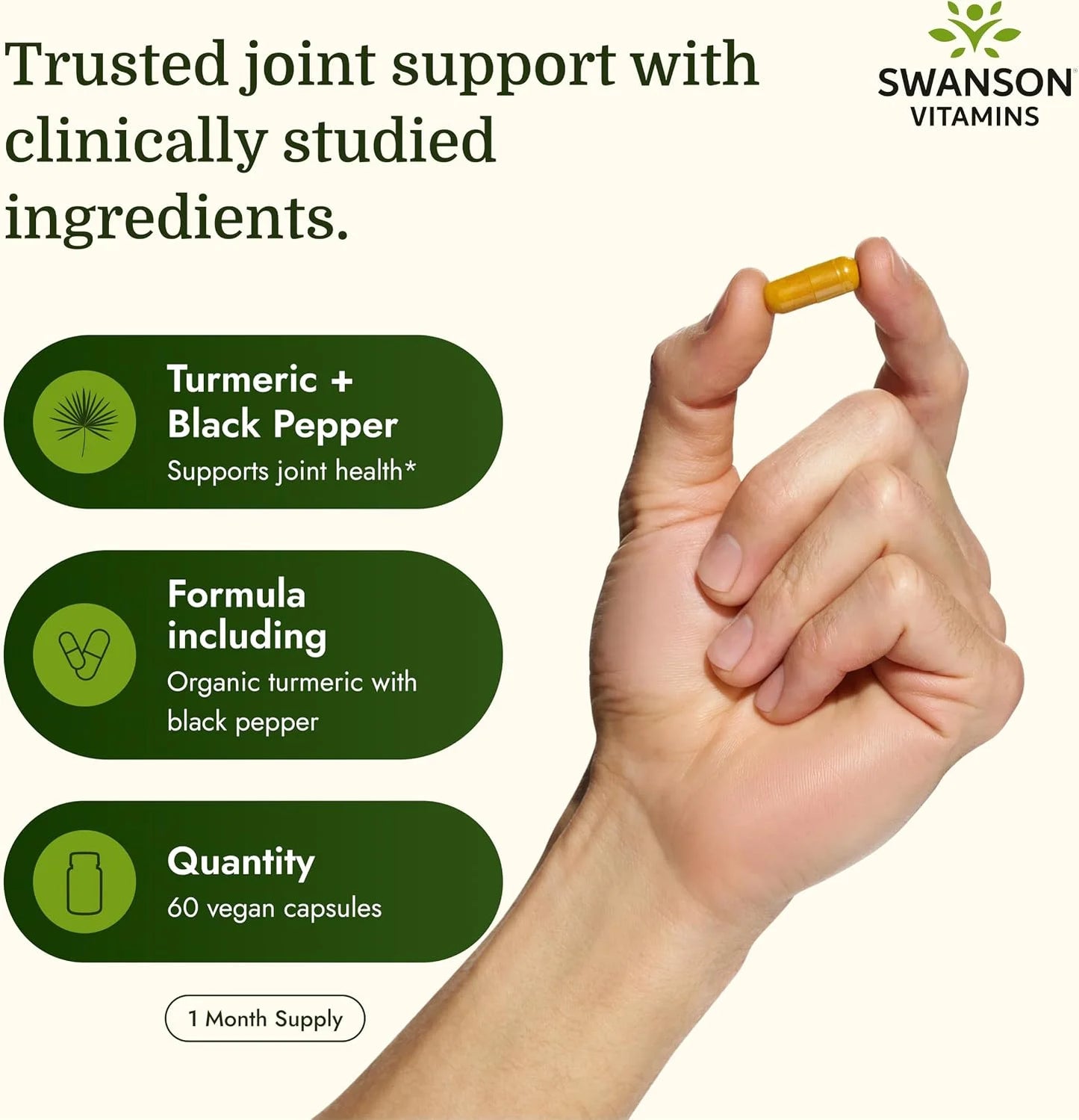 Swanson Organic Turmeric & Black Pepper Joint Health, 60 Veg Caps
