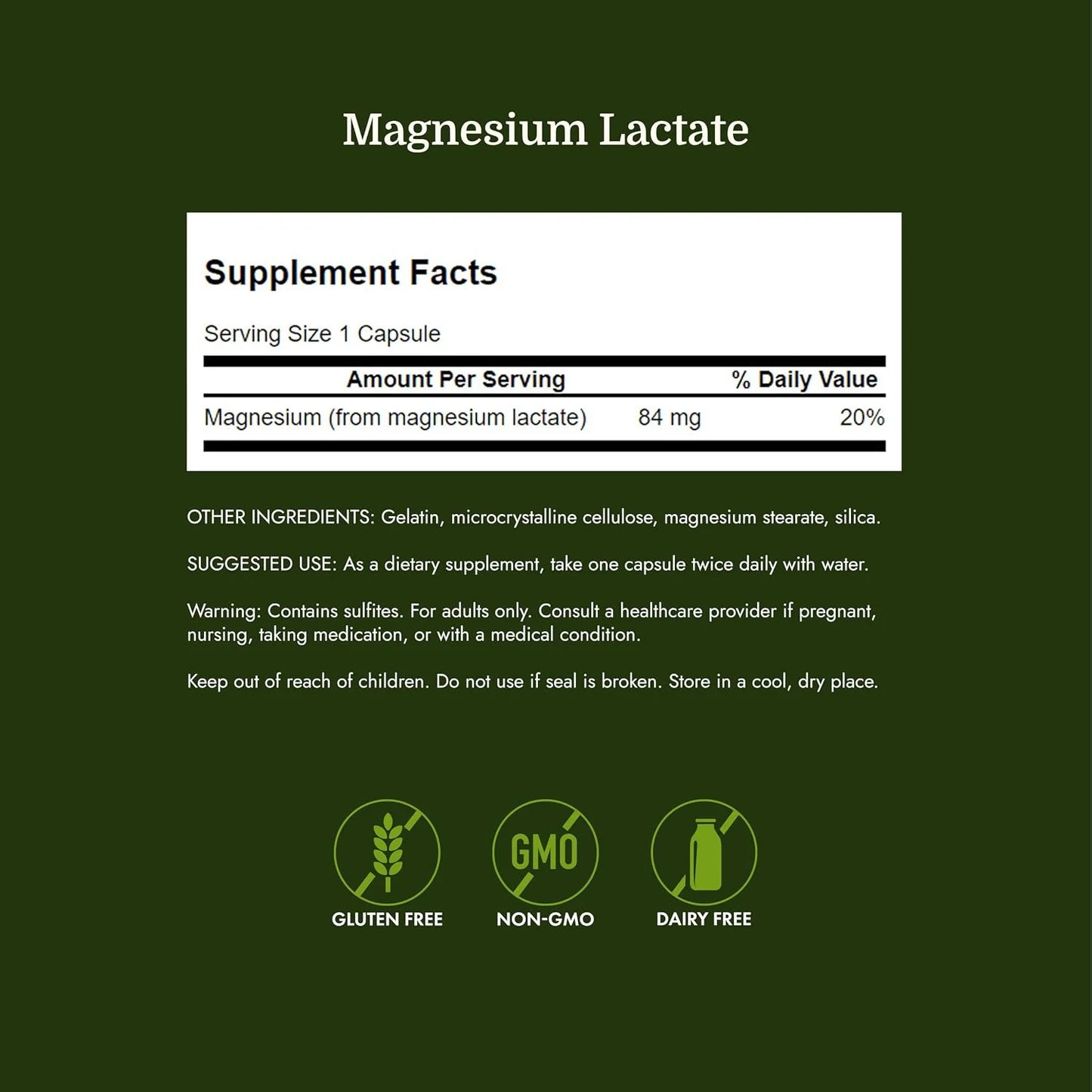Swanson Magnesium Lactate Lactose-Free, 84 mg, 120 Capsules
