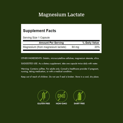 Swanson Magnesium Lactate Lactose-Free, 84 mg, 120 Capsules