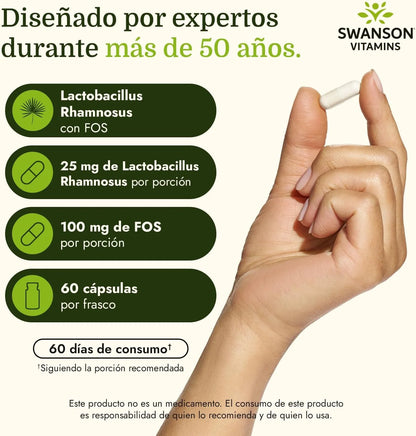 Swanson Lactobacillus Rhamnosus with FOS, 5 Billion CFU, 60 Veggie Capsules