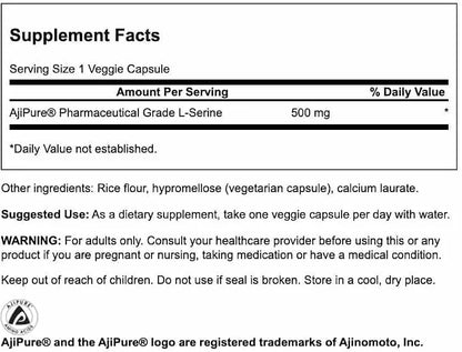 Swanson Ajipure L-Serine USP Grade Amino Acid, 500 mg, 60 Veggie Capsules