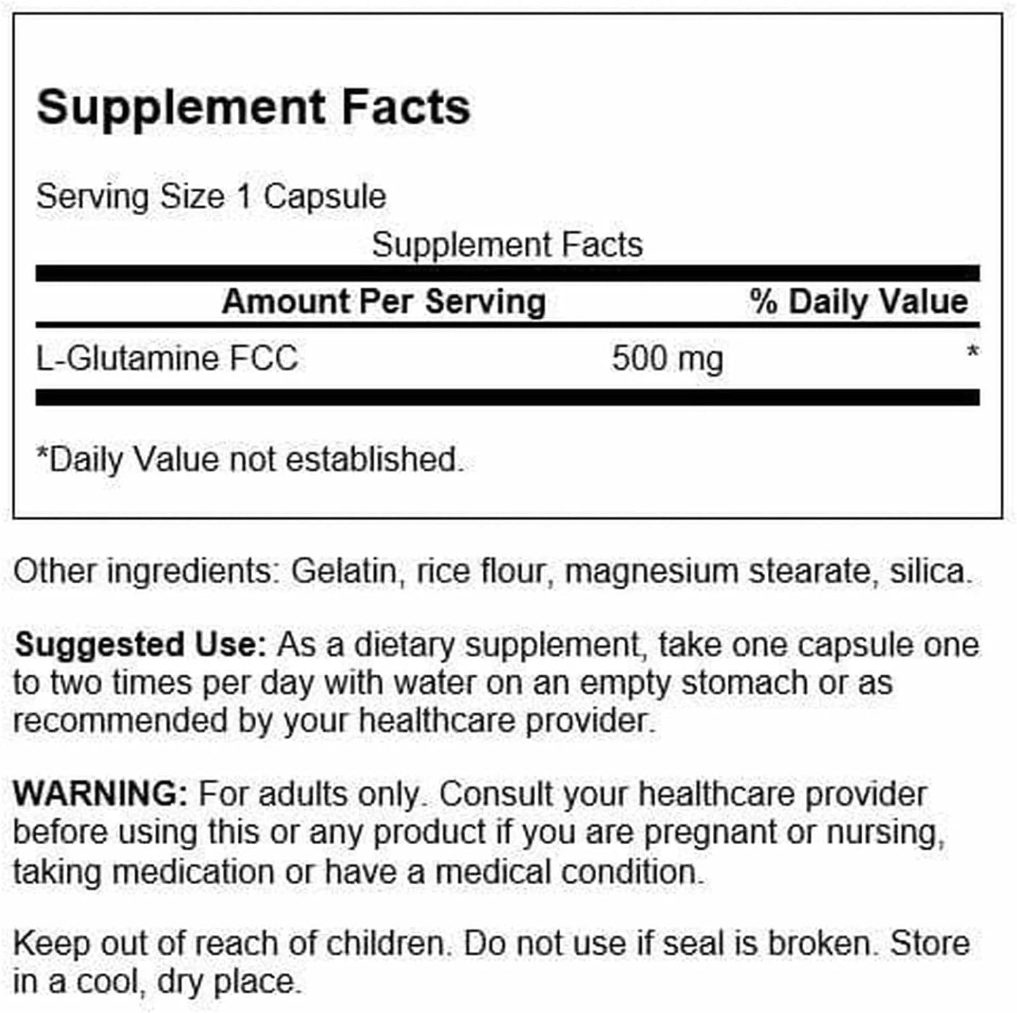 Swanson Amino Acid L-Glutamine 500 mg, 100 Capsules